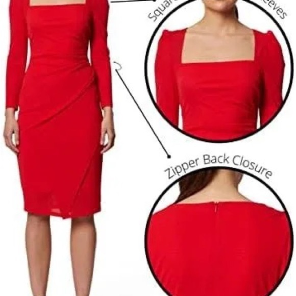 Laundry by Shelli Segal Women's Ruched Square Neck Knee Length Dress 14 - Picture 2 of 6